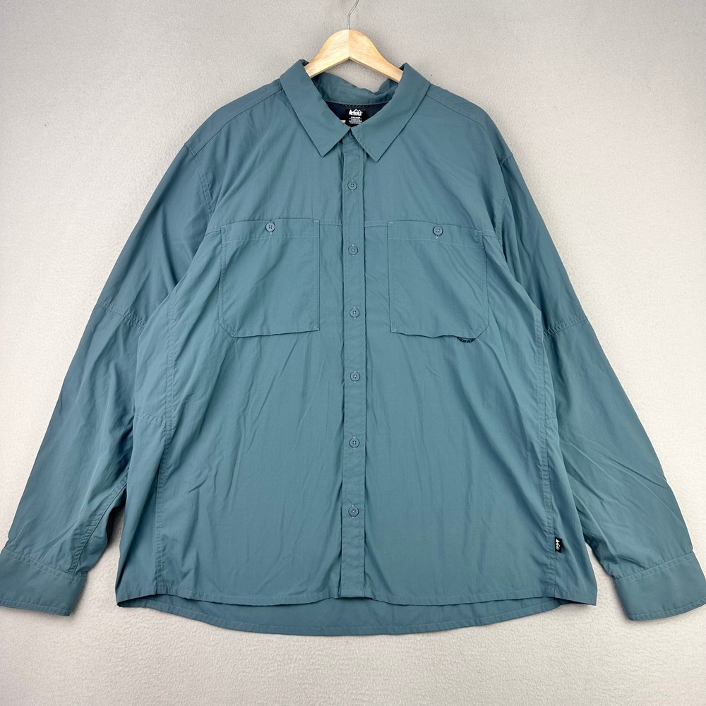 REI Co-op Sahara Button Up Shirt Mens XXL Blue Hiking Outdoor Vented Lightweight